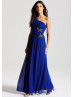 Royal Blue Chiffon One Shoulder Long Prom Dress 